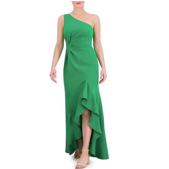 Vince Camuto Green Off-Shoulder Shoulder Twist-Waist Ruffled Gown 6 NWT - Picture 1 of 9